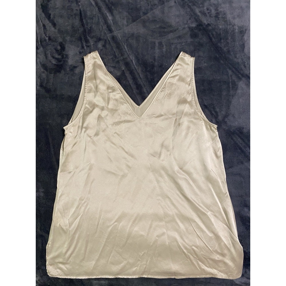Ravella Amalfi Silk V Neck Tank Top Prosecco Gold Beige Women's Size M 10 Luxury